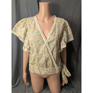 JENNIFER & GRACE BOHO FLORAL EYELET BLOUSE Woman's Large
